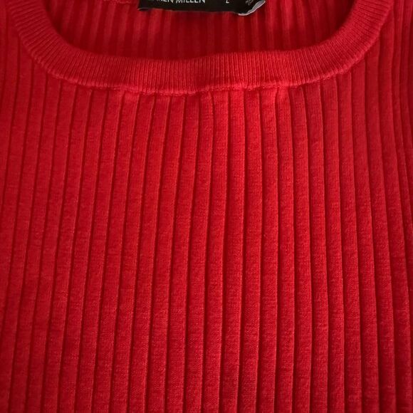 Karen Millen Woman’s Rib Knit top with Long Fluted Sleeve. Size Large. Red. - Picture 3 of 5